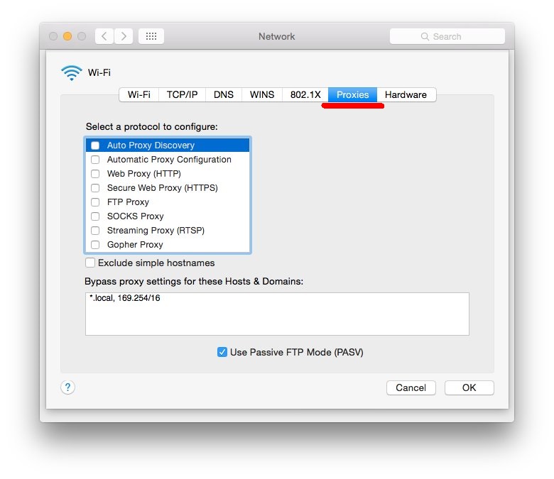 Настройка прокси в Mac OS